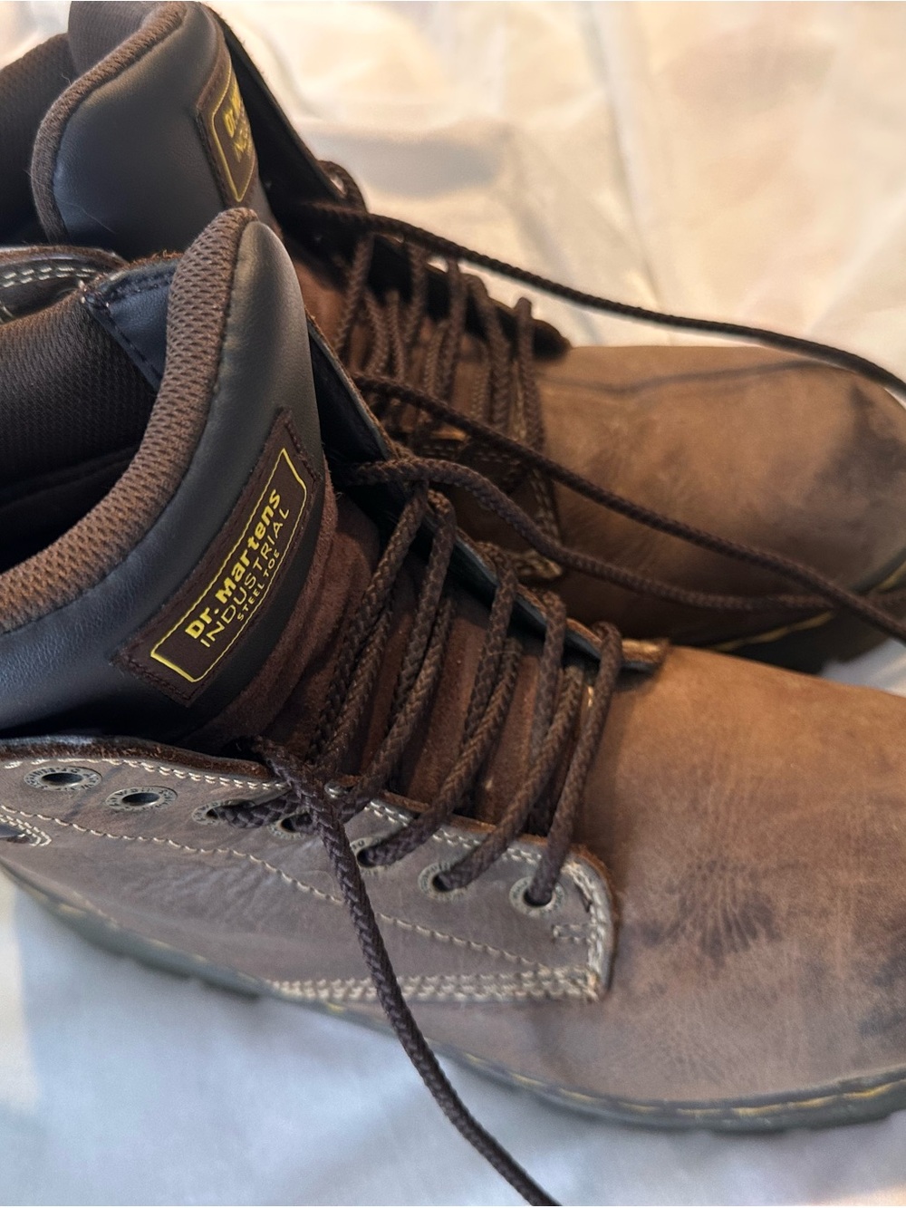 Dr. Martens Brown Leather Lace-Up Work Boots with Black Collar